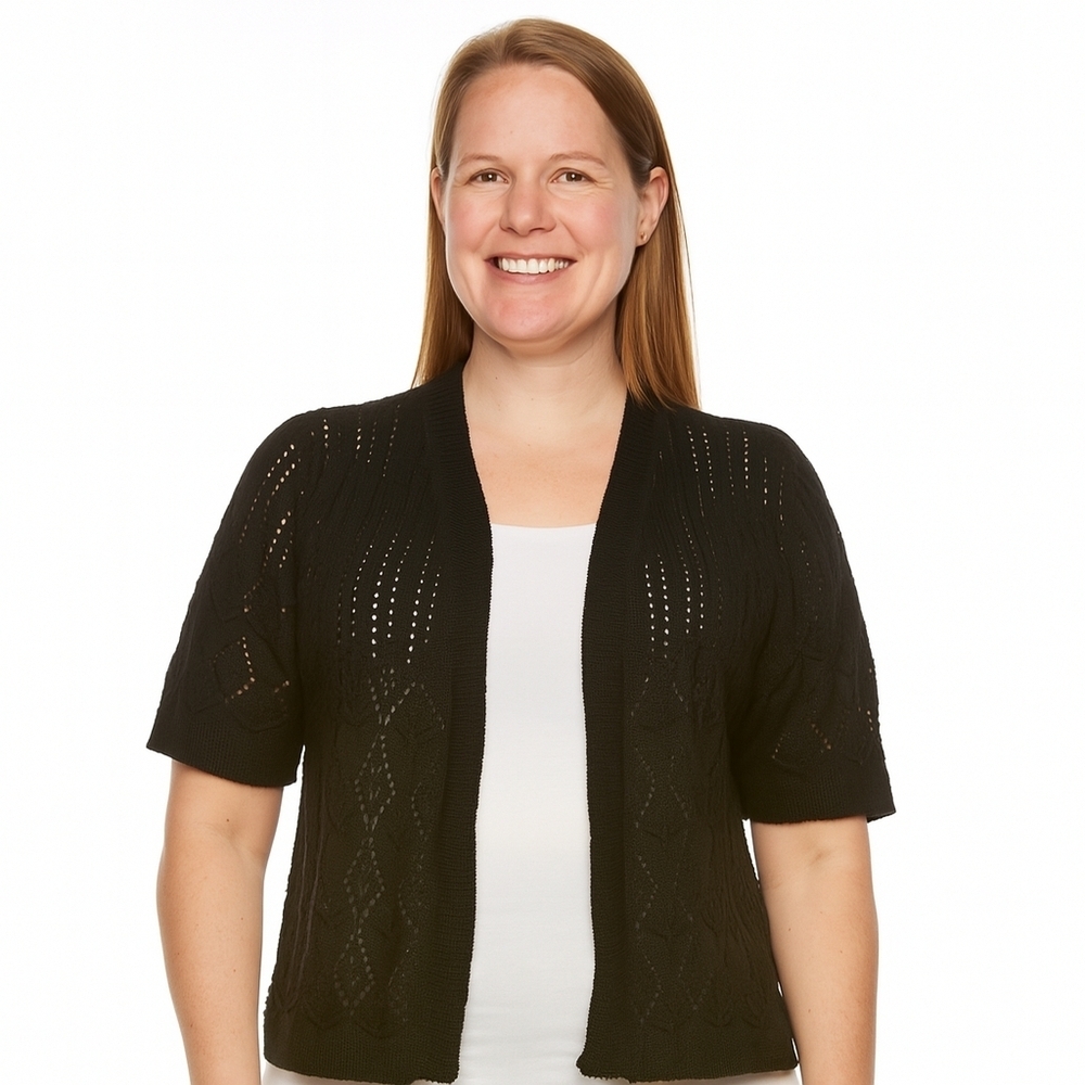 Signature by Robbie Bee Ribbed Open Knit Cardigan Petite M